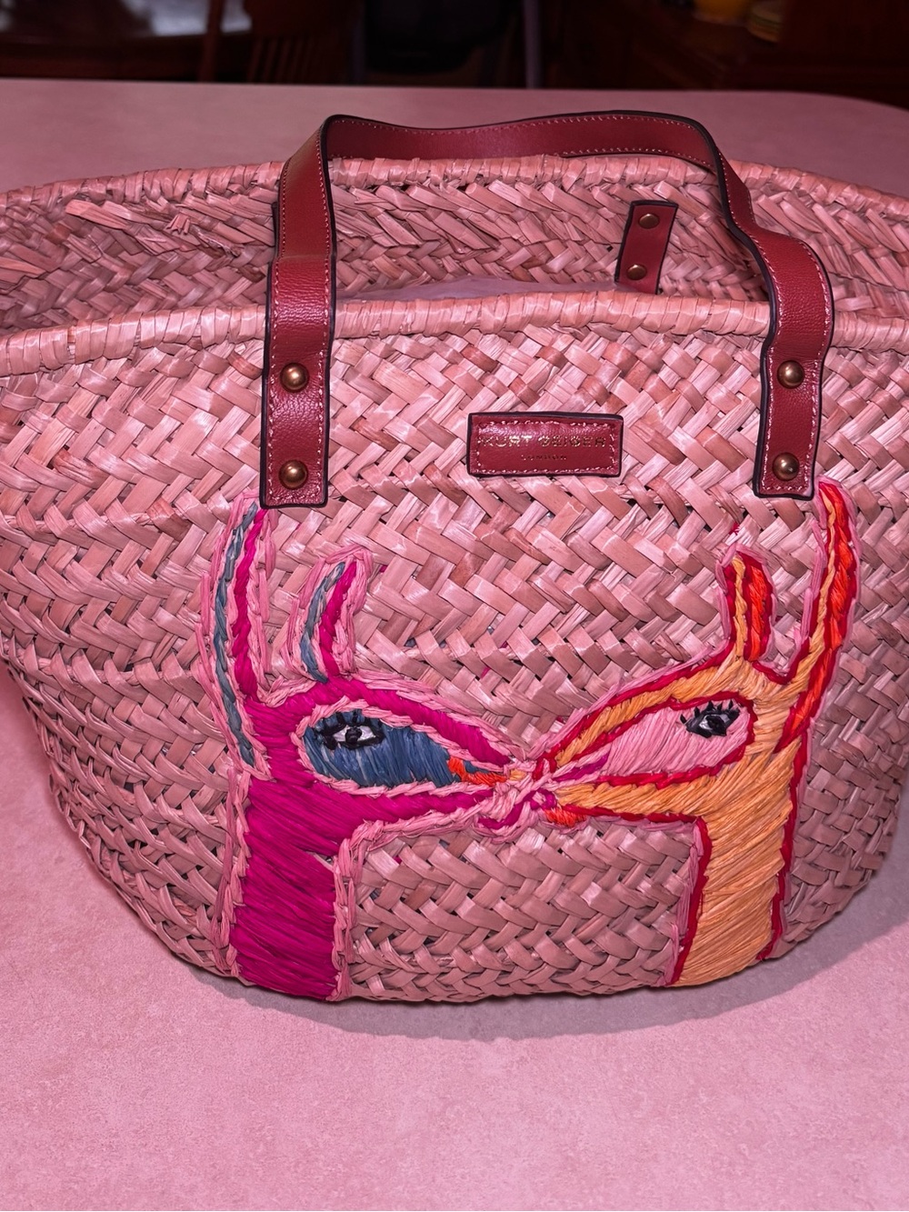 Kurt Geiger London Kensington  Rafia Llama Natural Straw Tote Bag Pre-owned